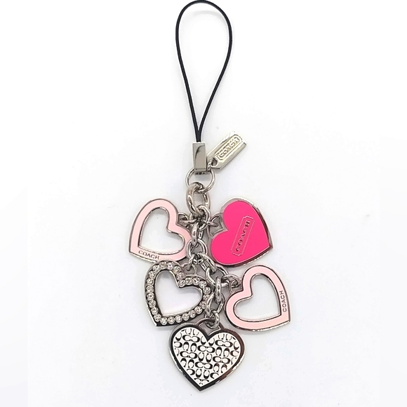 LAST ONE! COACH Pink Enamel Cascading Hearts Lanyard, Keychain Fob, Purse Charm - Picture 2 of 8